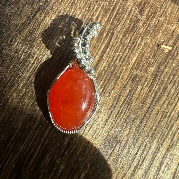 Sterling Silver Carnelian Necklace Pendant - Picture 3 of 10